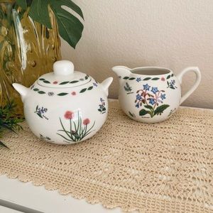 🟢 Kent Pottery Herb Garden Cream and Sugar Set